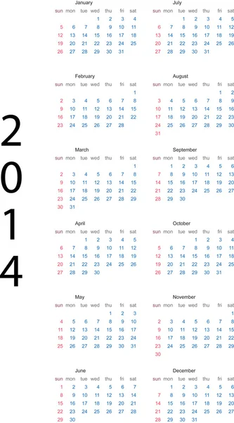 Calendario 2014 — Archivo Imágenes Vectoriales