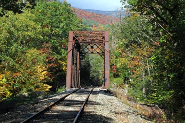 Rusty old train bridge in the fall on a sunny day