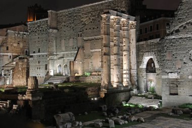 Various ruin sites in the city of Rome with historical backgrounds