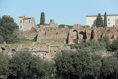Various ruin sites in the city of Rome with historical backgrounds