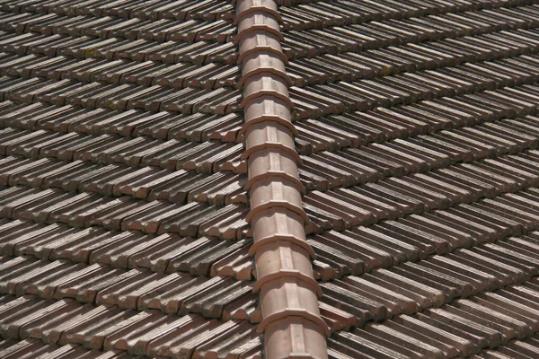 Clay Tile Roof Shingles Top View Rural Area — Zdjęcie stockowe