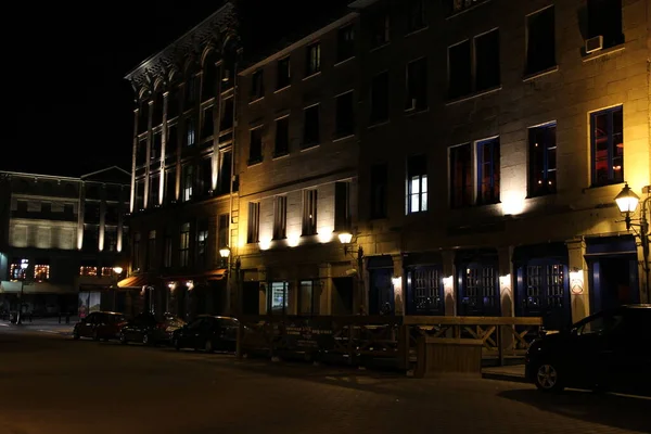 Vista Calle Del Antiguo Distrito Montreal Canadá Noche —  Fotos de Stock