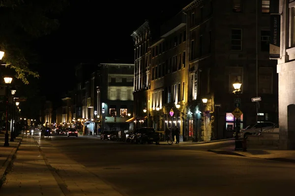 Vista Sulla Strada Del Quartiere Old Montreal Canada Durante Notte — Foto Stock