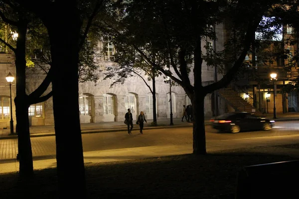 Vista Sulla Strada Del Quartiere Old Montreal Canada Durante Notte — Foto Stock