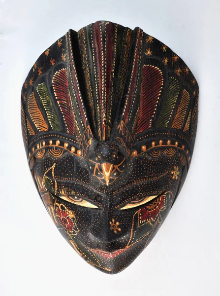 Ράμα Μάσκα Προσώπου Ξύλινη Διακοσμημένη Παραδοσιακή Ασιατική Μάσκα Προσώπου Εμπρός — Φωτογραφία Αρχείου
