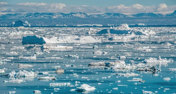 Paisagem Natural Ártico Com Icebergs Fiorde Gelo Gronelândia Vista Uma — Fotografia de Stock