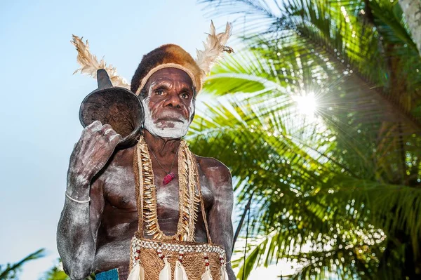 Jow Village Asmat New Guinea Indonesia June Asmat Tribesman Drum — Stock Photo, Image