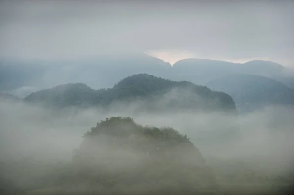 Luftaufnahme Über Das Vinales Tal Kuba Morgendämmerung Und Nebel Nebel — Stockfoto