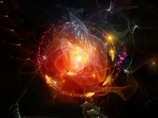 Background design of lights, fractal flames and abstract elements on the subject of technology and design