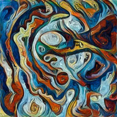 Hepimiz bu işin içindeyiz. İnsan siluetleri, insan durumunun şiirselliği üzerine soyut resim tarzıyla çizilmiştir..