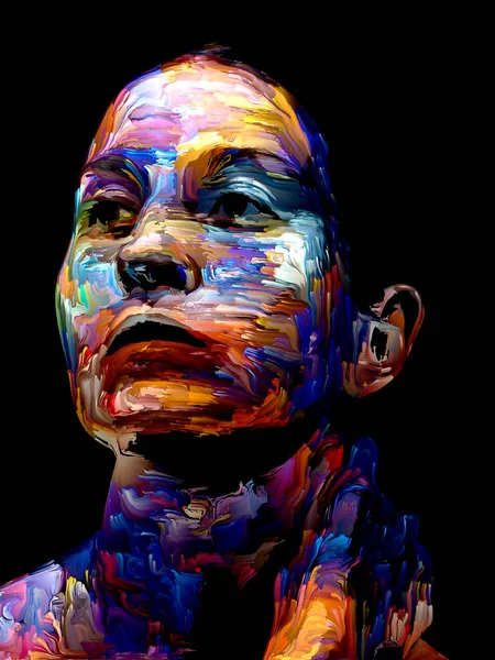 Expressive female portrait. Creative arrangement of digital paint strokes for projects on creative energy in life and art