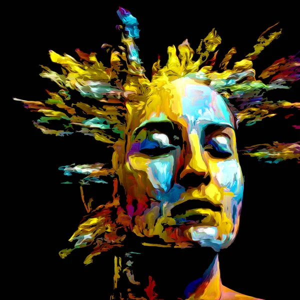 女性の肖像画 生命と芸術の創造的なエネルギーに関連するデジタルペイントストロークで作られた抽象的なデザイン — ストック写真