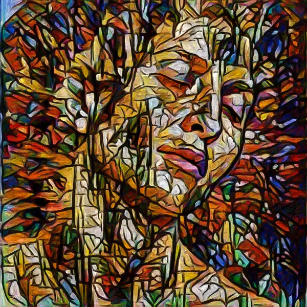 内道系 内なる世界 創造性 芸術を主題とした抽象絵画様式で描かれた女性の肖像画 — ストック写真