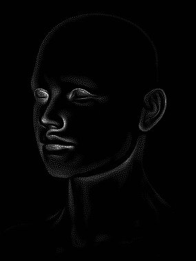 Nokta Hazırlama serisi. Bir insan modelinin 3 boyutlu görüntüleme tekniği noktalama tekniğiyle uygulanır..