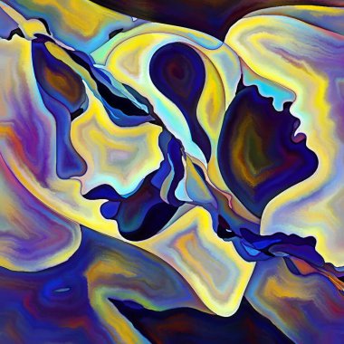 Parçalanmış Self serisi. İnsan yüz hatları ve insan ilişkileri, zihin, psikoloji, iç dünya, yaratıcılık, zihinsel hastalık ve sanat konularındaki organik renk kalıpları.