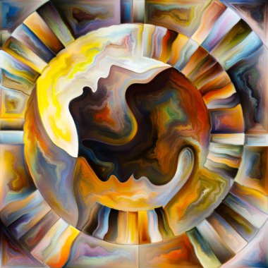 İç Kuvvetler serisi. İç güçler ve ruhsal enerjiler üzerine karanlık ve aydınlık siluet ve renklerin bileşimi