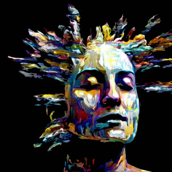 Ausdrucksstarkes Frauenporträt Abstraktes Design Aus Digitalen Farbstrichen Relevant Für Kreative — Stockfoto