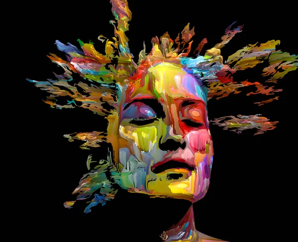 Εκφραστικό Γυναικείο Πορτραίτο Αλληλεπίδραση Ψηφιακών Εγκεφαλικών Επεισοδίων Που Σχετίζονται Δημιουργική — Φωτογραφία Αρχείου