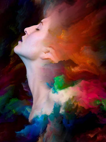Series Backdrop Female Portrait Fused Vibrant Paint Subject Feelings Emotions — Stock Photo, Image