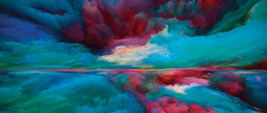 Hayalet Dağları. Gerçekliğe Kaçış dizisi. Manzara, hayal gücü, yaratıcılık ve sanat konuları için gerçeküstü gün batımı renkleri ve dokularının kompozisyonu