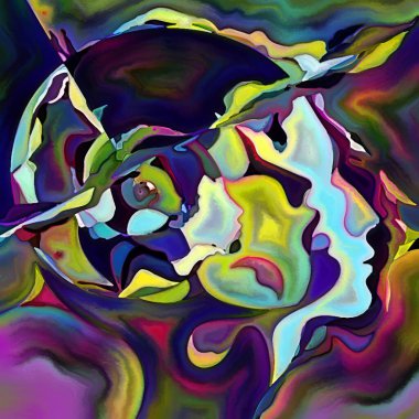 Parçalanmış Self serisi. İnsan kafası şekilleri ve insan ilişkileri, zihin, psikoloji, iç dünya, yaratıcılık, zihinsel hastalık ve sanat konularındaki soyut kalıplar.