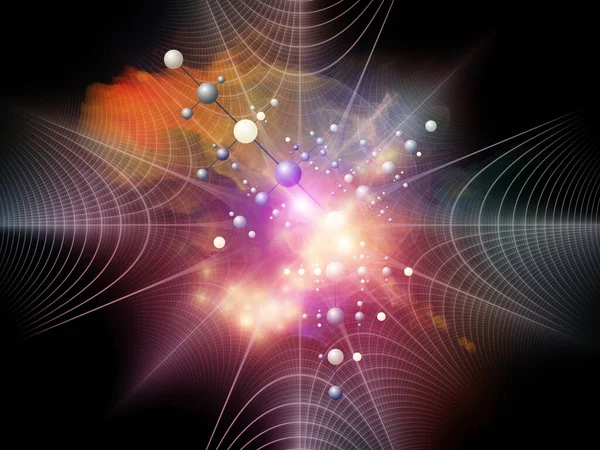 原子宇宙シリーズ 現代科学 教育をテーマにしたフラクタルグリッド 分子構造 照明の3Dレンダリング — ストック写真