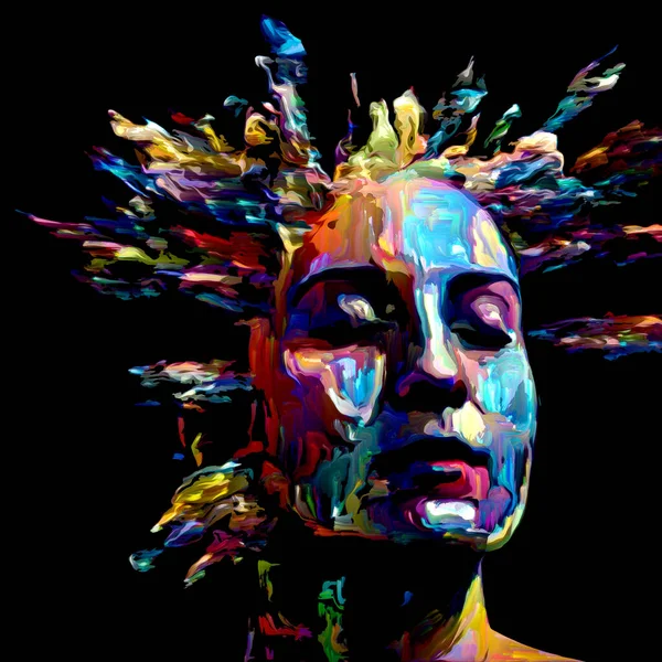 Etkileyici bir kadın portresi. Dijital boya darbelerinden oluşan tasarım, hayattaki ve sanattaki yaratıcı enerjinin bir metaforu.