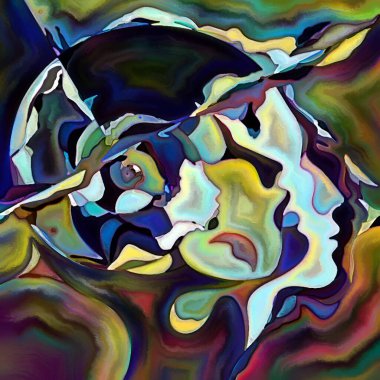 Parçalanmış Self serisi. İnsan yüzü ana hatları ve insan ilişkileri, zihin, psikoloji, iç dünya, yaratıcılık, zihinsel hastalık ve sanat konuları üzerine boyanmış desen kompozisyonu.