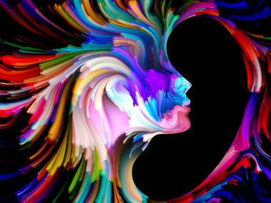 Boya serisi yüz. Sanat, hayal gücü, yaratıcılık ve feminizm konusunda renkli insan portre düzenleme