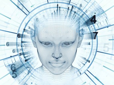 3D render - zihin alan serisi. Tel kafes insan modeli ve fraktal patters uygun yapay zeka, bilim ve teknoloji ile ilgili projelerde başkanı soyut kompozisyon