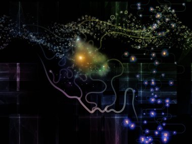 Dijital zihin serisi. Bilgisayar bilimi, yapay zeka ve iletişim konusunda bir metafor olarak, insan yüzü ve teknoloji sembol siluet tasarım oluşur