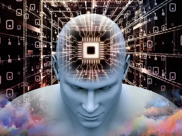 心灵处理器系列 从人工智能 大众媒体和现代技术的角度用Cpu对人头进行三维演示 — 图库照片