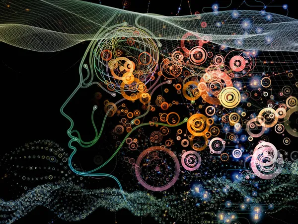 Digitala Sinnesserier Bakgrundssammansättningen Silhuetten Mänskliga Ansikts Och Tekniksymboler Temat Datavetenskap — Stockfoto