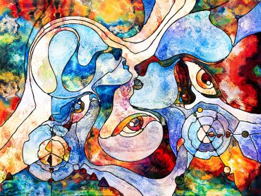 Vitray sonsuza dek serisi. Zemin rengi parçaları, şekil desen ve Tasarım sanat, Uzay Bölümü ve bu konuda simgelerden oluşan