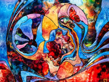 Vitray sonsuza dek serisi. Renk parçaları, şekil desen ve tasarım ve sanat, Uzay Bölümü konuda simgelerden oluşan kompozisyon