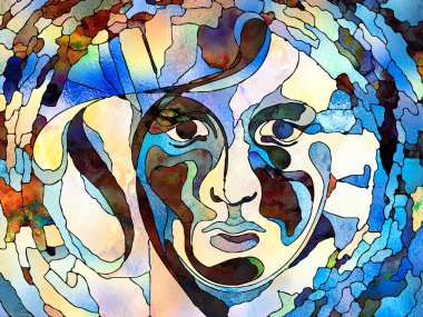 Lekeli Glass Forever serisi. Sanat, uzay bölünmesi ve tasarım ile mecazi ilişkisi olan renk parçaları, şekil desenleri ve sembollerin bileşimi