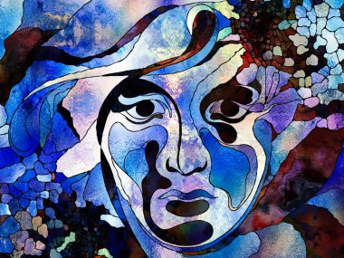 Lekeli Glass Forever serisi. Arkaplan renk parçaları, şekil desenleri ve sembollerden oluşur ve sanat, uzay bölünmesi ve tasarım projelerinde kullanılmak için uygundur