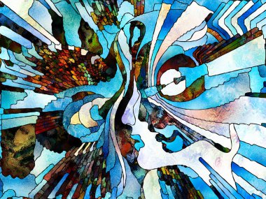 Lekeli Glass Forever serisi. Sanat, uzay bölünmesi ve tasarım konularındaki renk parçalarından, şekil şekillerinden ve sembollerden oluşan soyut tasarım