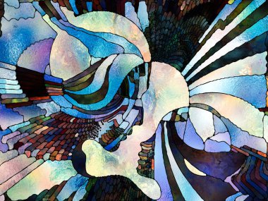 Lekeli Glass Forever serisi. Yetişkin ve çocuk profilleri, eğitim ve öğretimi simgeleyen organik çizgilerle betimlenmiştir..