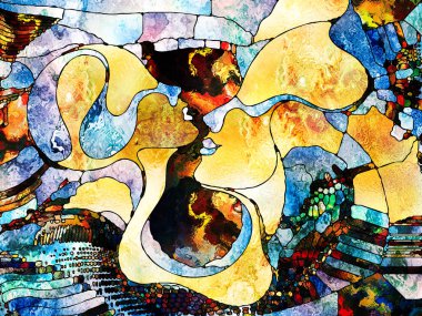 Lekeli Glass Forever serisi. Sanat, uzay bölünmesi ve tasarım konularında renk parçacıklarının, şekil kalıplarının ve sembollerin düzenlenmesi