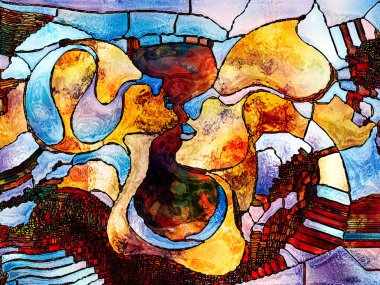 Vitray sonsuza dek serisi. Renk parçaları, şekil desen ve resim, Uzay Bölümü ve tasarım projeleri için simgelerden oluşan kompozisyon