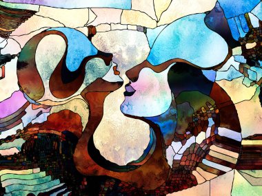 Lekeli Glass Forever serisi. Organik çizgilerle betimlenmiş insan profilleri iç yaşamların karmaşıklığını, çeşitliliğini ve birliği simgeliyor..