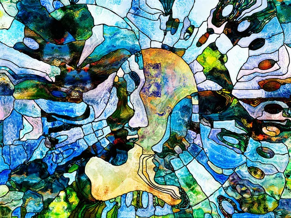 Stained Glass Forever series. Teacher and pupil profiles divided and merged by mosaic reality on the subject of unity of existence.