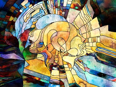 Lekeli Glass Forever serisi. Tasarım, yaratıcılık ve hayal gücü konularında insan profillerinin, sembollerin ve renk kalıplarının arkaplan tasarımı