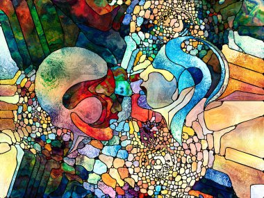 Lekeli Glass Forever serisi. Tasarım, yaratıcılık ve hayal gücü konularında bir metafor olarak insan profilleri, semboller ve renk kalıplarından oluşan tasarım