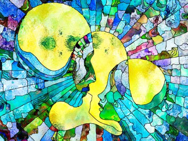 Vitray sonsuza dek serisi. Yetişkin ve çocuk profilleri bölünmüş ve mozaik gerçeklik eğitim, ebeveynlik ve birlik yaşam konusunda birleşti.