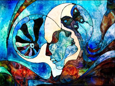 Lekeli Glass Forever serisi. Sanat, uzay bölünmesi ve tasarım konularındaki renk parçalarının, şekil kalıplarının ve sembollerin etkileşimi