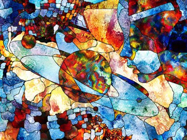 Lekeli Glass Forever serisi. Sanat, uzay bölünmesi ve tasarım projeleri için uygun renk parçaları, şekil desenleri ve sembollerin bileşimi