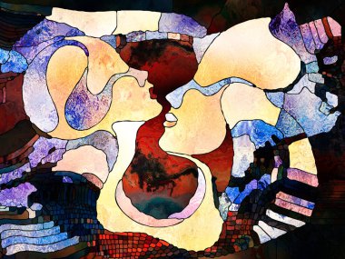 Lekeli Glass Forever serisi. Sanat, uzay bölünmesi ve tasarım konularında bir kavram metaforu olarak renk parçaları, şekil desenleri ve sembollerin yaratıcı düzenlenmesi