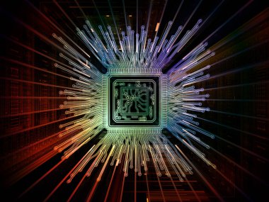 Bilgi işlem makinesi serisi. Cpu bilgisayar bilimi, dijital dünyada, sanal gerçeklik ve modern teknoloji konuda kavramı mecaz olarak 3D resimde perspektif fraktal ortamında ile